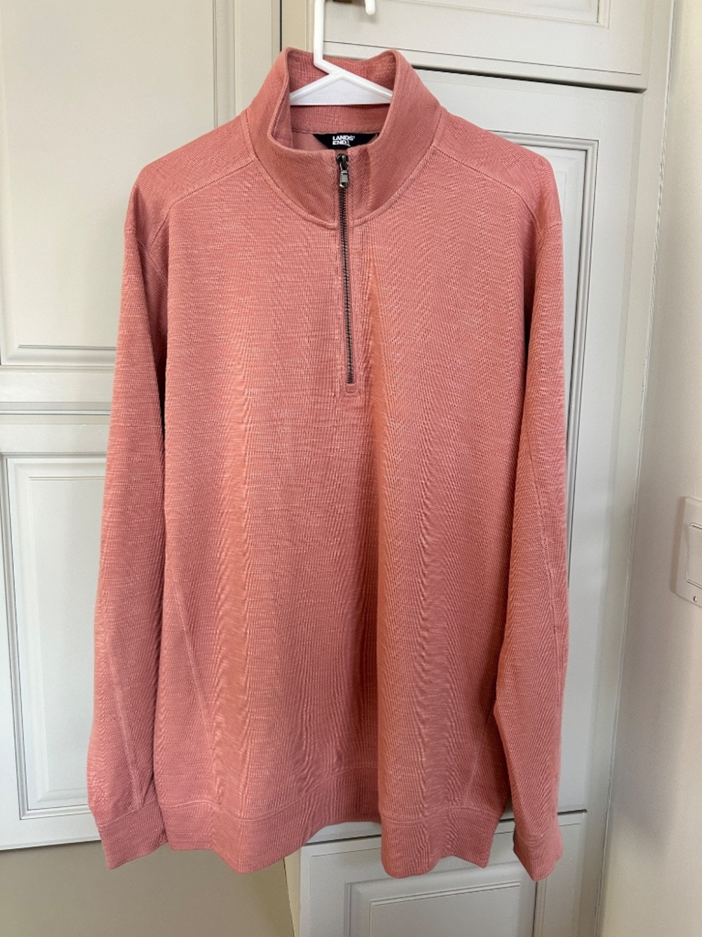 Mens Lands End Mens Peach Quarter Zip Pullover Sweater Large Tall NICE!
